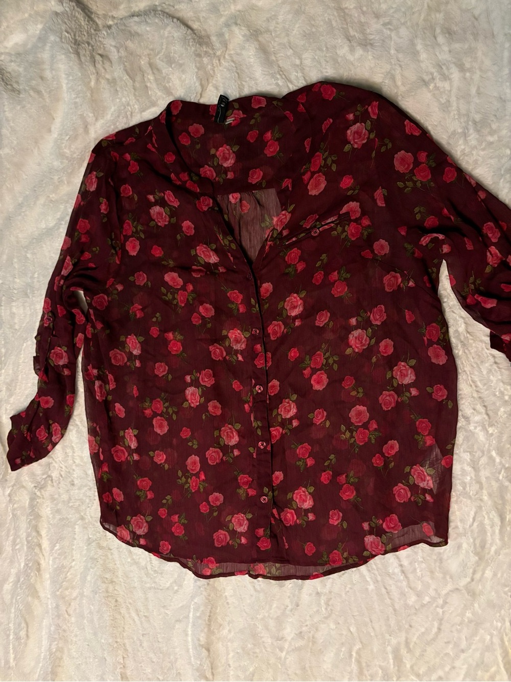 Women’s Kut From the Kloth Sheer Floral Top Size 2X Blouse Burgundy